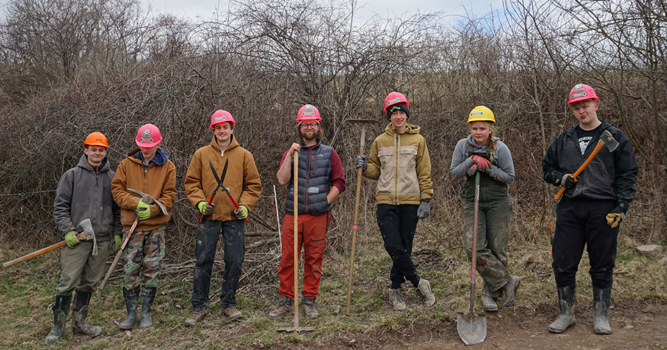 Greenagers Crew working on the Biodiversity Trail at Hawthorne Valley